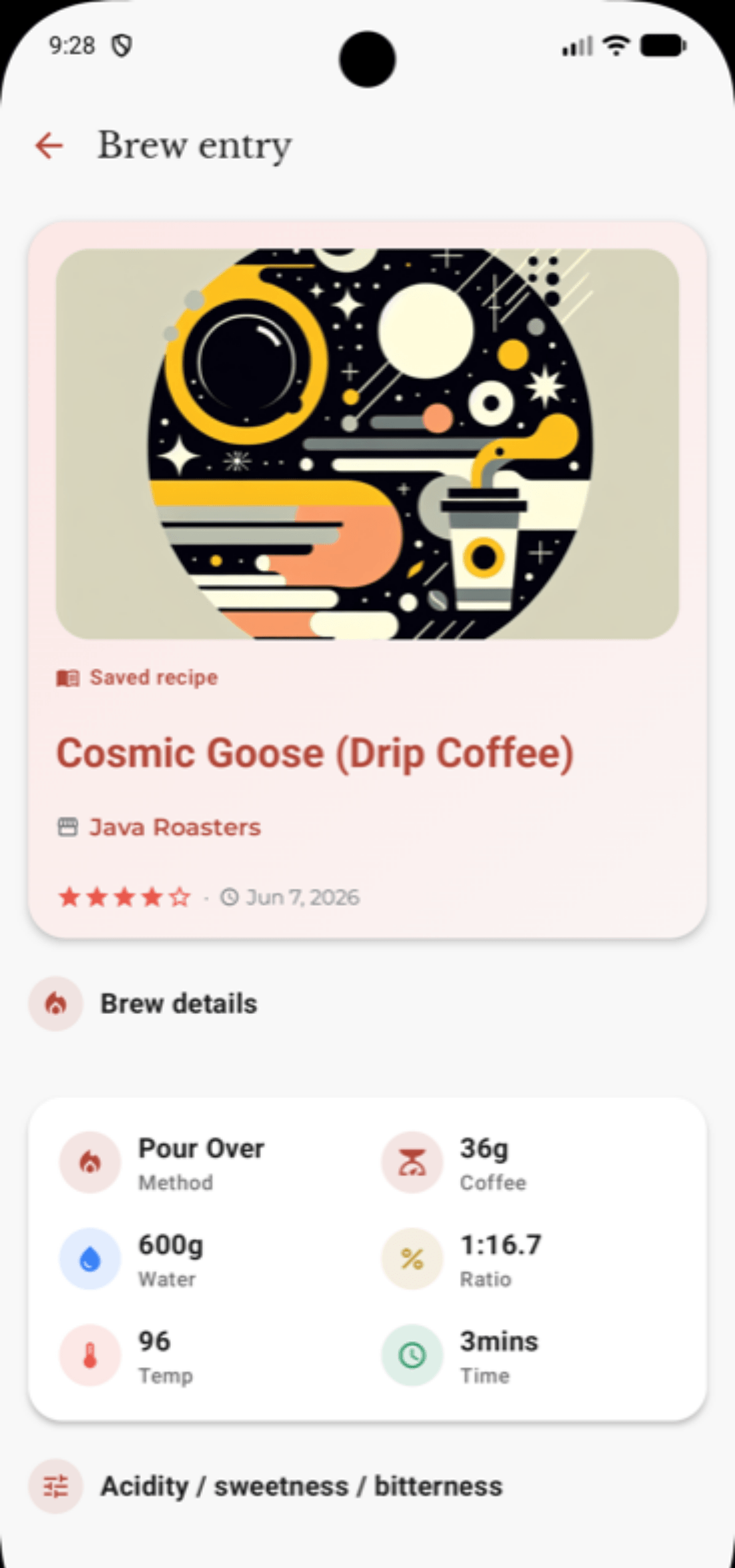 A Beanie brew entry showing a pour over recipe