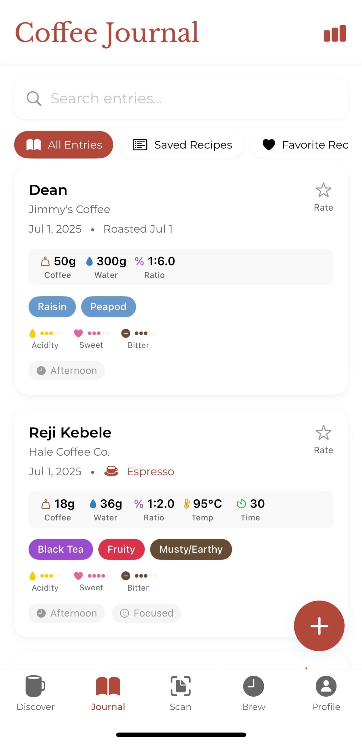 Beanie coffee journal screen